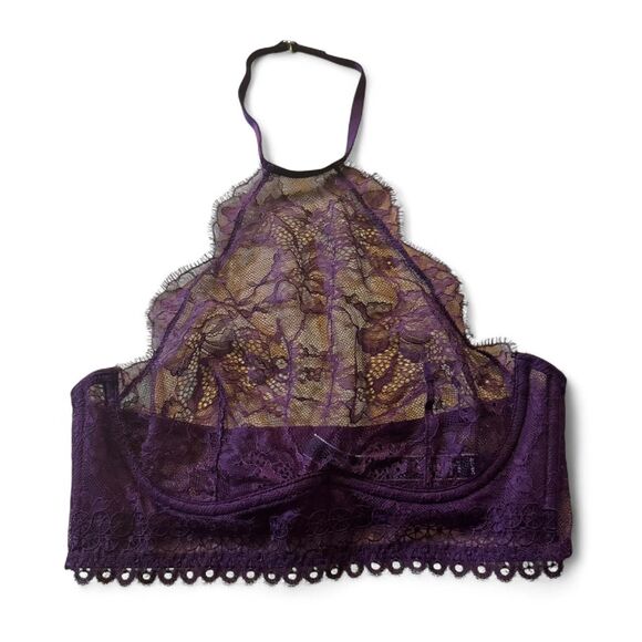Victorias Secret Purple Lace Halter Very Sexy Bralette With Underwire 34B - Picture 1 of 4